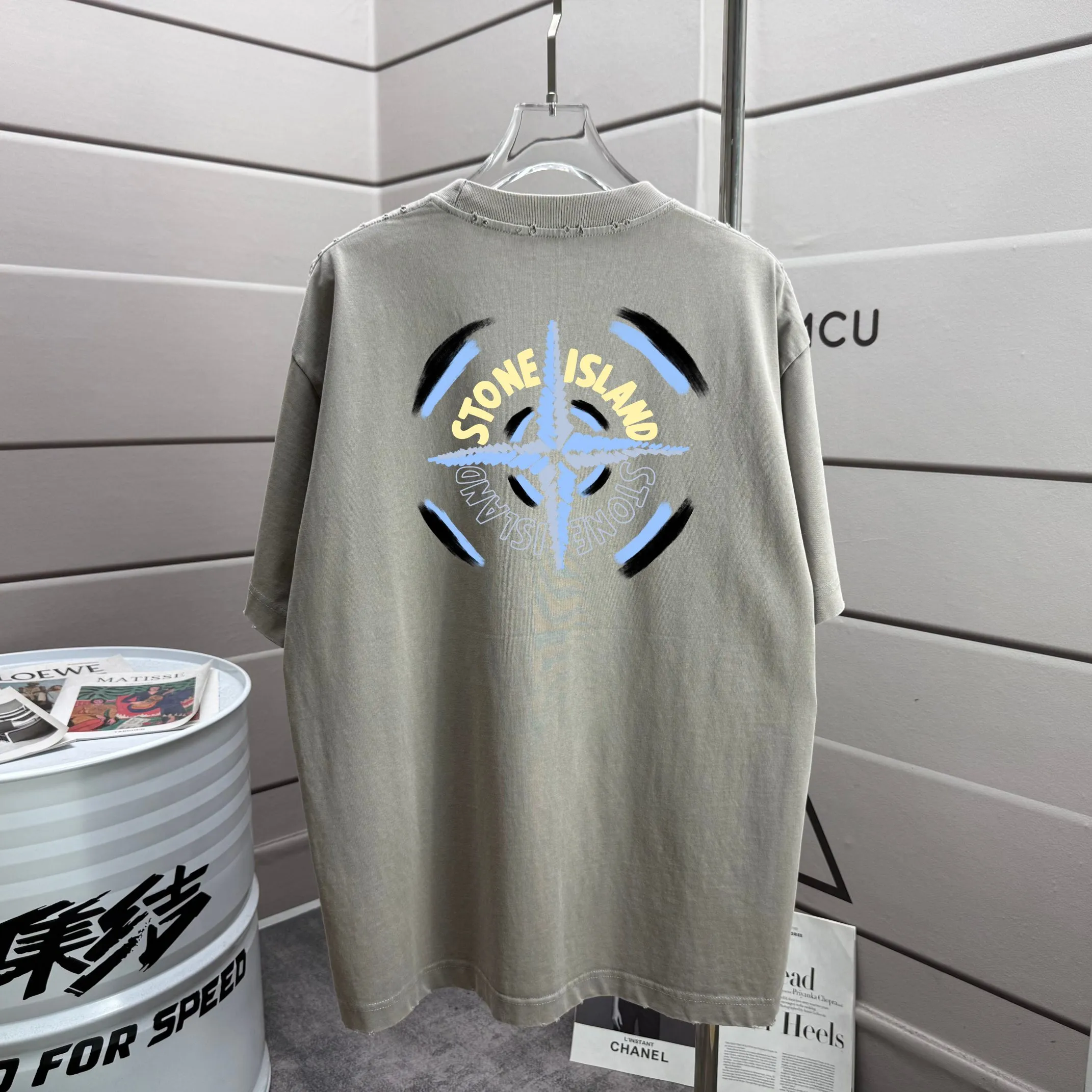 P160 Ston* islan* 石*岛 2025 autumn and winter new style, washed and worn 320g round neck short-sleeved tee, loose version for men and women, color: washed black, washed white, washed gray, washed brown gray Size: S M L XL XXL Size: S (90-130 catties) M (120-150 catties) L (140-165 catties) (160-180 catties) XXL (180-210 catties)